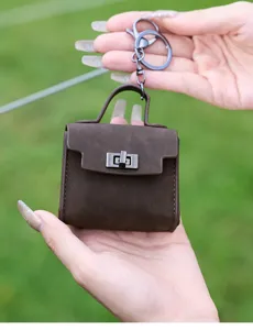 Mini braune Handtasche Schlüsselanhänger PU Leder Münzbeutel Kopfhörer Tasche Anhänger