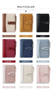 Women short color block wallet multi-card slot zipper change purse chic compact PU leather