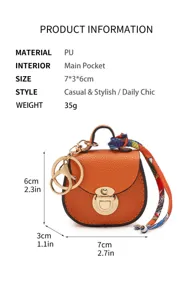 Mini borsa a sella in pelle PU portachiavi con ferramenta in metallo e sciarpa chic.