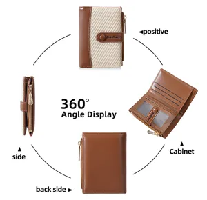 Women short wallet multi-card slot pu leather patchwork design zip coin purse stylish compact