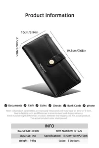 Portefeuille long pour femme en cuir PU avec plusieurs fentes pour cartes fermeture éclair élégant.