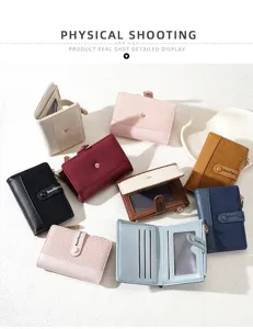 Women short wallet multi card slot PU leather card holder stylish coin purse zipper
