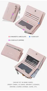 Women short mini wallet multi-functional cute pink coin purse card holder zipper pocket
