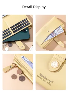 Portefeuille long femme en cuir PU avec fentes cartes fermeture éclair vue détail