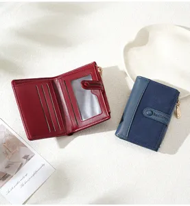 Stylish women short color-block wallet multi-card slot zipper change purse chic design