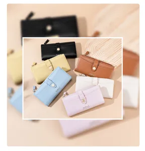 Portefeuille long élégant pour femme avec plusieurs fentes pour cartes et poche zippée en PU.