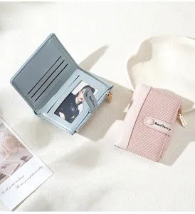 Women short colorblock wallet multi-card holder zipper coin purse fine detail view