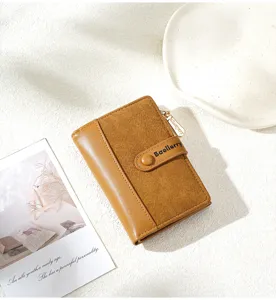 Details of Baellerry women short color-block wallet with card slots and zipper coin pocket.