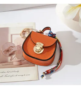 Mini borsa a sella portachiavi arancione in pelle portamonete elegante ciondolo accessorio