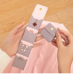 Mini astuccio portagioie viaggio pieghevole pelle multi scomparto borsa portatile