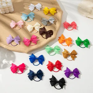 Détails des élastiques à cheveux nœud ruban uni 6cm, accessoires mignons pour enfants et femmes.