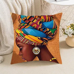 African woman print throw pillow cover vintage ethnic decorative cushion case for sofa decor