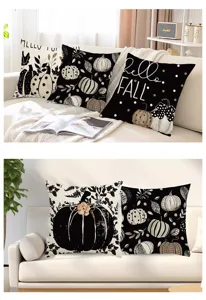 Fundas de cojín de calabaza de otoño, funda de almohada blanco y negro para sofá.