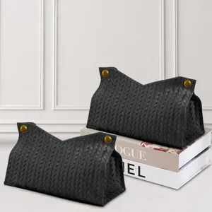 PU Leather Woven Tissue Box Holder Modern Minimalist Decorative Facial Paper Dispenser for Living Room Bathroom Tabletop