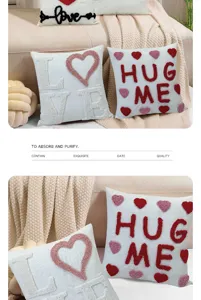 Valentine minimalist throw pillow cover with tufted love heart design for home living room sofa decor