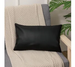 Cojín decorativo de cuero negro con textura litchi para sofá moderno y decoración.