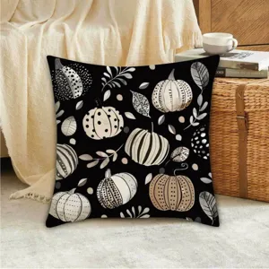 Funda de cojín de calabaza de otoño, funda de almohada de terciopelo negro para sofá.