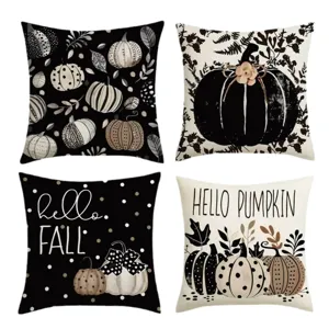 Fundas de Cojín de Calabaza de Otoño Juego de 4 Sofá Terciopelo Piel de Melocotón