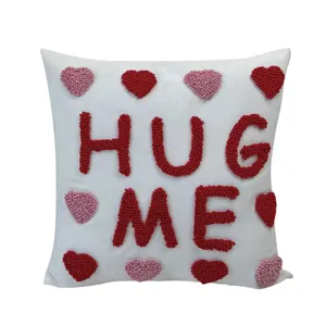 Valentine's Day tufted pillow cover white decorative throw pillow with red heart HUG ME