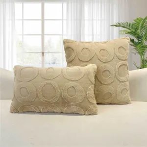 Beiger Plüsch Zierkissen Set, weiche runde Jacquard Kissenhüllen für Wohnzimmer Sofa.