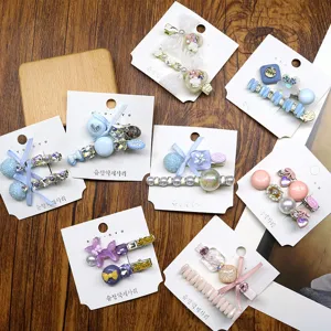 Cute bow crystal duckbill hair clips sweet style hair accessories set for daily wear detail view