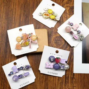 Sweet Korean cute rhinestone bear duckbill hair clips set, versatile side hairpins for women.