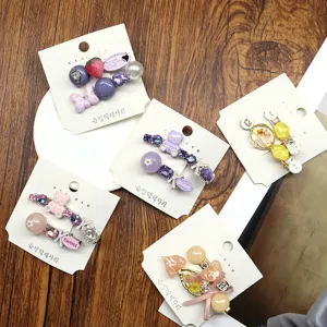 Sweet cute bear rhinestone duckbill clip set, Korean versatile hair accessories side clip hairpin.