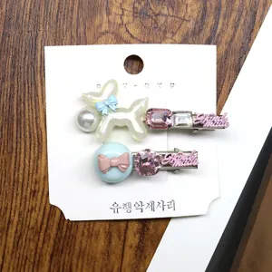 Cute bow crystal duckbill hair clips sweet style side clip hair accessories for girls