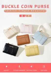 Womens short PU leather wallet with multi card slots zipper coin purse small clutch