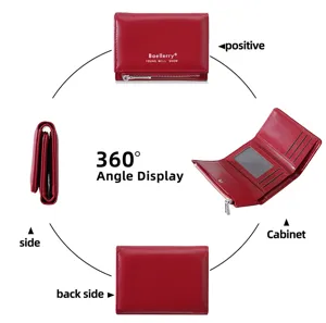Trifold short women's wallet with multi-card slots, zipper coin pocket and id window.