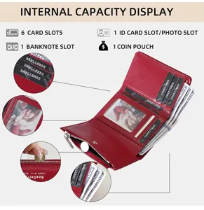 Women short trifold wallet multi-card slot zipper coin purse PU leather portable card holder