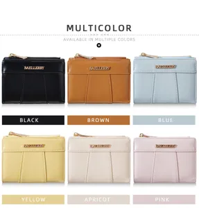 Women PU short wallet with multiple card slots and zipper coin pocket, multi-color display.