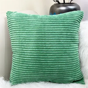Cuscino quadrato in velluto a coste verde per divano letto, morbido cuscino decorativo.