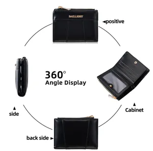 Classic women short PU leather wallet with multiple card slots zipper coin pocket folding design.