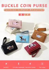 Cute cartoon dog embroidery short wallet with zipper coin purse and hand strap for women.