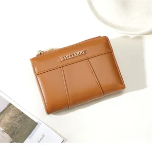 Detailed view of the simple PU leather short women's wallet with multiple card slots.