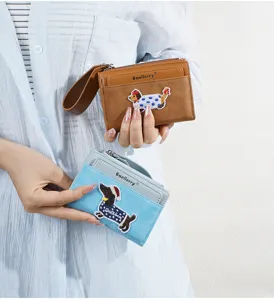 Cute cartoon puppy short wallet with zipper, multi-functional card holder and coin purse.