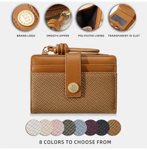 Women short wallet multi-card holder stylish zipper coin purse with color block design.