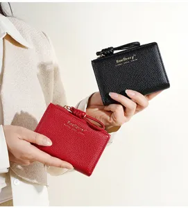 Élégant portefeuille court pour femme en cuir grainé avec fermeture éclair pratique