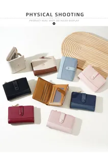 Women short wallet Korean style color block card holder fashion coin purse compact design