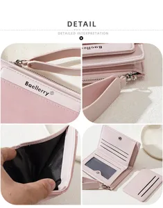 Women short colorblock wallet with card slots zipper coin purse and detachable card holder