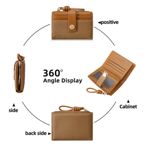Women short bifold wallet with multiple card slots zipper coin pocket stylish two-tone design.