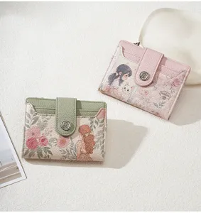 Women short wallet cute cartoon floral PU leather card holder coin purse nice detail view