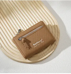 Women short wallet mini coin purse zipper card holder stylish compact brown daily use