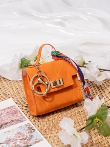 Mini Taschen Schlüsselanhänger orange PU Leder Münzbeutel süße Handtasche Anhänger