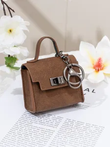 Mini braune Wildleder Handtasche Schlüsselanhänger Tasche Anhänger Autoschlüssel Etui