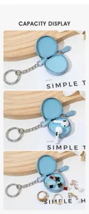 Estuche redondo de cuero azul para auriculares llavero mini monedero capacidad visual.