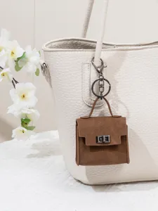 Mini braune Retro Handtasche Schlüsselanhänger Anhänger, süße PU Leder Münzbörse Tasche.