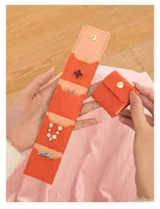 Portatile arancione pieghevole borsa porta gioielli mini viaggio per anelli orecchini collana