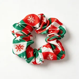 Christmas plaid hair scrunchie with cute snowflake print, soft elastic hair tie for women and girls.